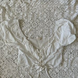 LA Hearts White Lace Up Top